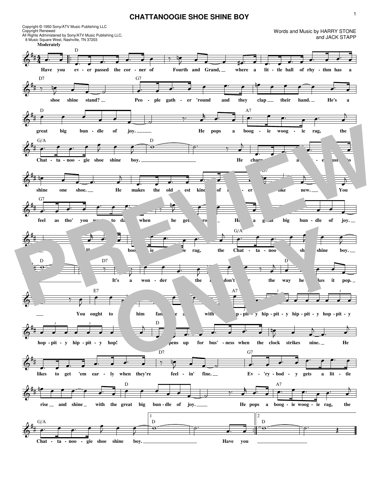 Chattanoogie Shoe Shine Boy (Lead Sheet / Fake Book) von Red Foley