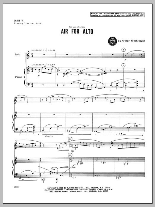 Air For Alto - Piano (Woodwind Solo) von Arthur Frackenpohl