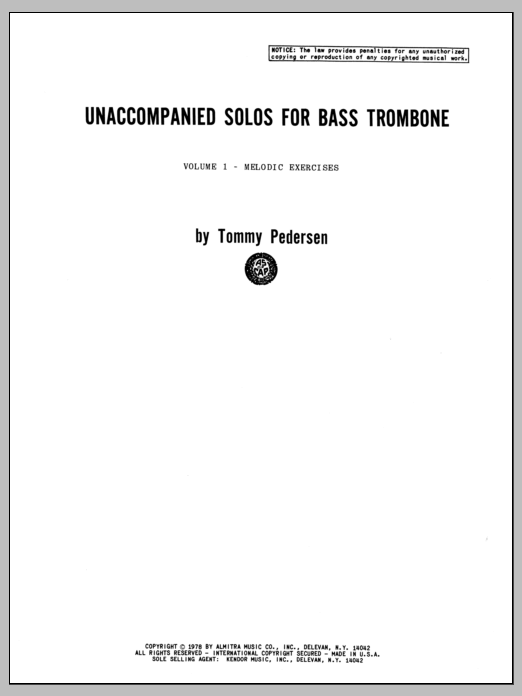 Unaccompanied Solos For Bass Trombone, Volume 1 (Brass Solo) von Pederson