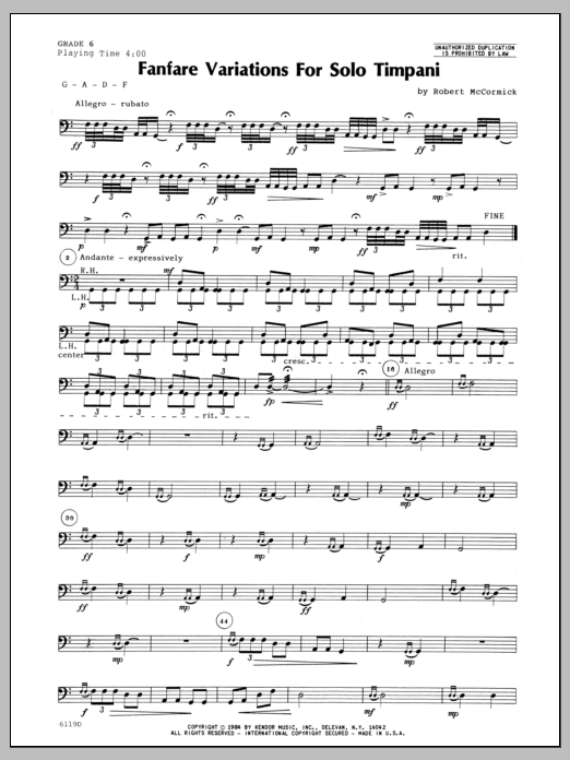 Fanfare Variations For Solo Timpani (Percussion Solo) von Mccormick