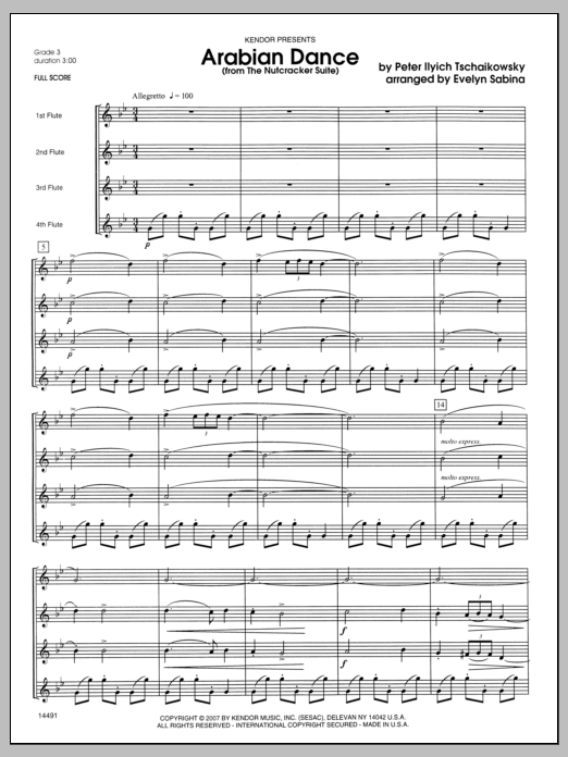 Arabian Dance (from The Nutcracker Suite) - Full Score (Woodwind Ensemble) von Evelyn Sabina