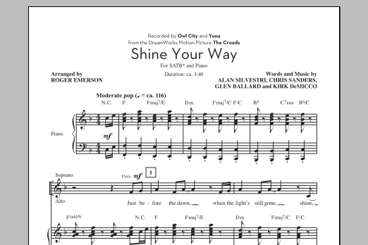 Shine Your Way (from The Croods) (arr. Roger Emerson) (SATB Choir) von Owl City