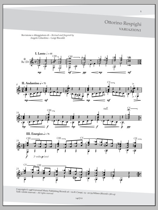 Variazioni (Variations) (Piano, Vocal & Guitar Chords (Right-Hand Melody)) von Angelo Gilardino