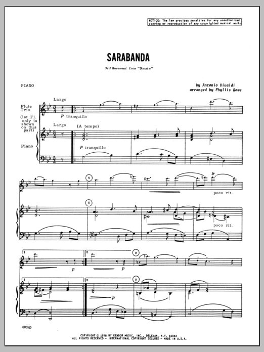 Sarabanda - Piano (Woodwind Ensemble) von Phyllis Rowe
