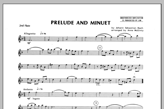Prelude And Minuet - Flute 2 (Woodwind Ensemble) von Bach