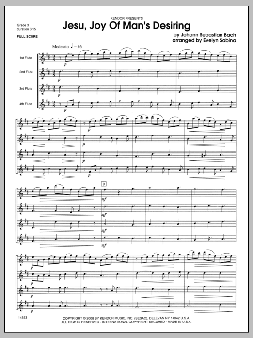 Jesu, Joy of Man's Desiring - Full Score (Woodwind Ensemble) von Evelyn Sabina
