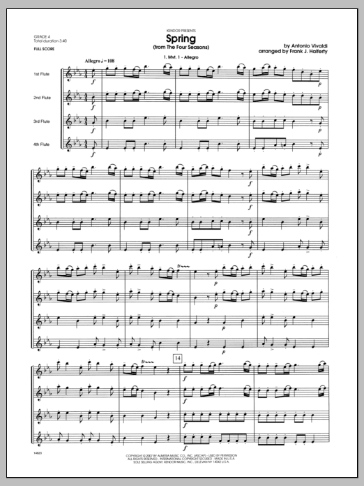 Spring (from The Four Seasons) - Full Score (Woodwind Ensemble) von Halferty