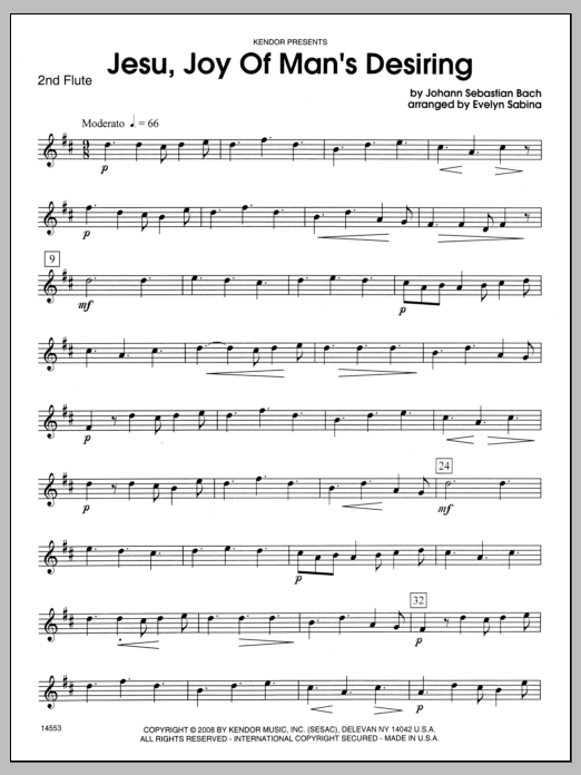 Jesu, Joy of Man's Desiring - Flute 2 (Woodwind Ensemble) von Evelyn Sabina