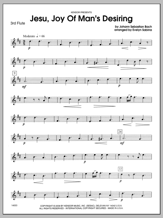 Jesu, Joy of Man's Desiring - Flute 3 (Woodwind Ensemble) von Evelyn Sabina