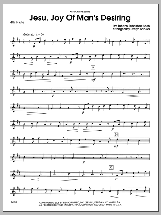 Jesu, Joy of Man's Desiring - Flute 4 (Woodwind Ensemble) von Evelyn Sabina