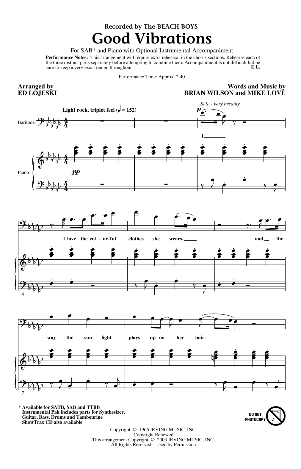 Good Vibrations (arr. Ed Lojeski) (SAB Choir) von The Beach Boys
