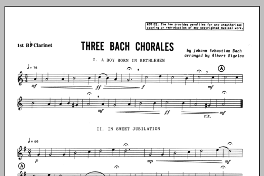Three Bach Chorales - Clarinet 1 (Woodwind Ensemble) von Bigelow