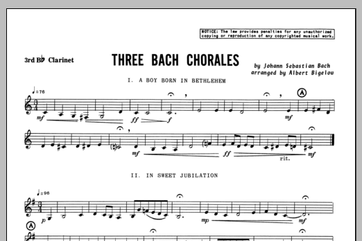 Three Bach Chorales - Clarinet 3 (Woodwind Ensemble) von Bigelow