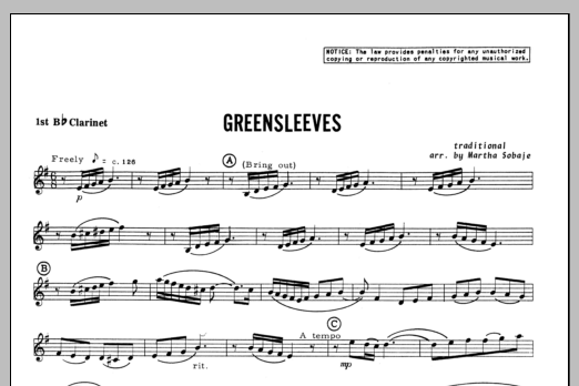 Greensleeves - Clarinet 1 (Woodwind Ensemble) von Sobaje