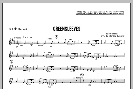 Greensleeves - Clarinet 3 (Woodwind Ensemble) von Sobaje