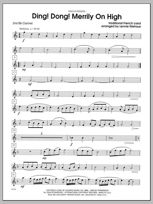 Ding! Dong! Merrily On High - Clarinet 2 (Woodwind Ensemble) von Niehaus