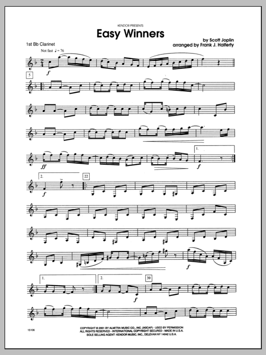 Easy Winners - Clarinet 1 (Woodwind Ensemble) von Halferty