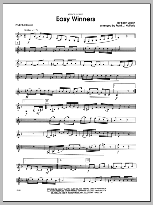 Easy Winners - Clarinet 2 (Woodwind Ensemble) von Halferty