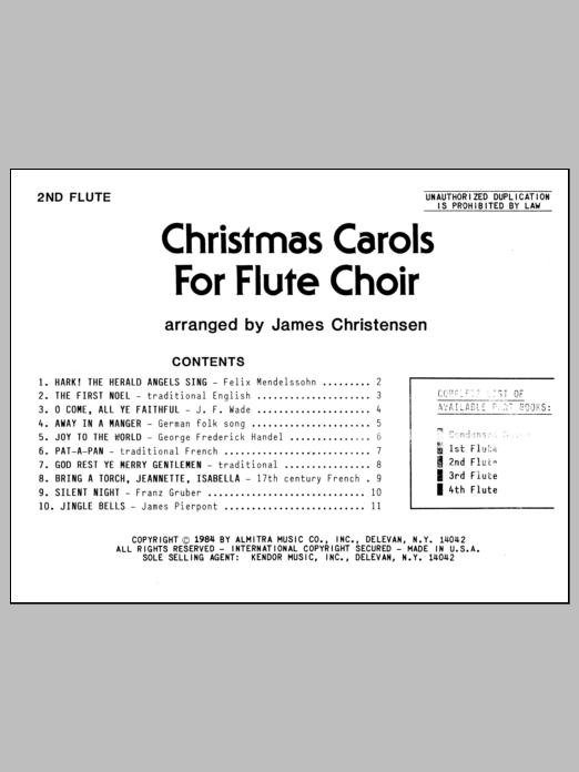 Christmas Carols For Flute Choir/Cond Score - Flute 2 (Woodwind Ensemble) von Christensen