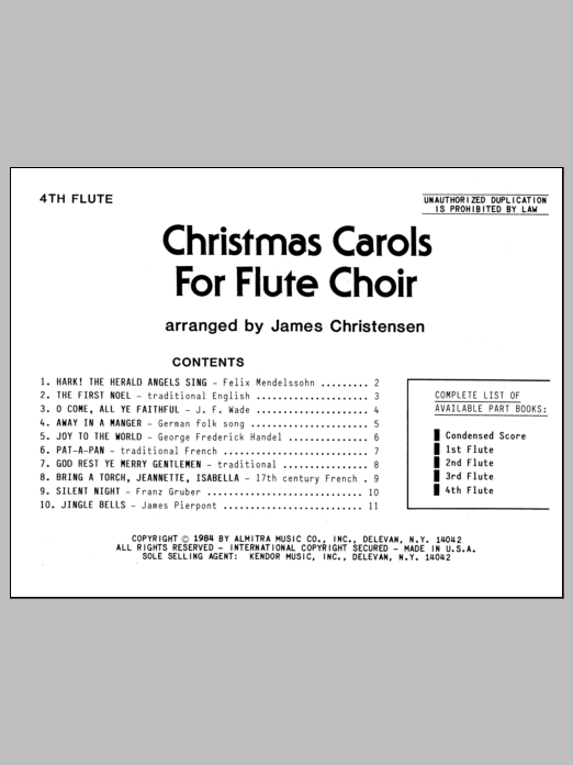 Christmas Carols For Flute Choir/Cond Score - Flute 4 (Woodwind Ensemble) von Christensen