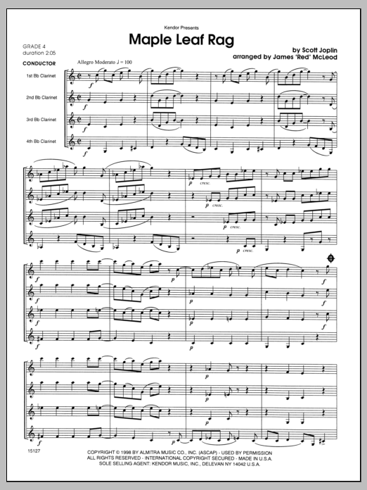 Maple Leaf Rag - Full Score (Woodwind Ensemble) von McLeod