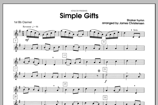 Simple Gifts - Clarinet 1 (Woodwind Ensemble) von Christensen