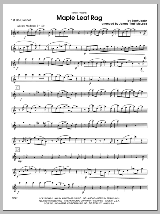 Maple Leaf Rag - Clarinet 1 (Woodwind Ensemble) von McLeod
