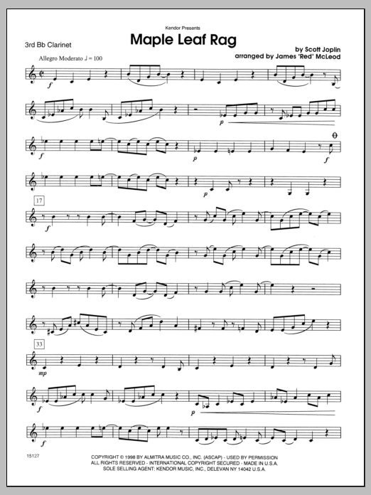 Maple Leaf Rag - Clarinet 3 (Woodwind Ensemble) von McLeod