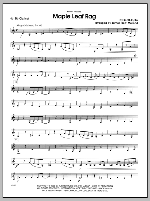 Maple Leaf Rag - Clarinet 4 (Woodwind Ensemble) von McLeod