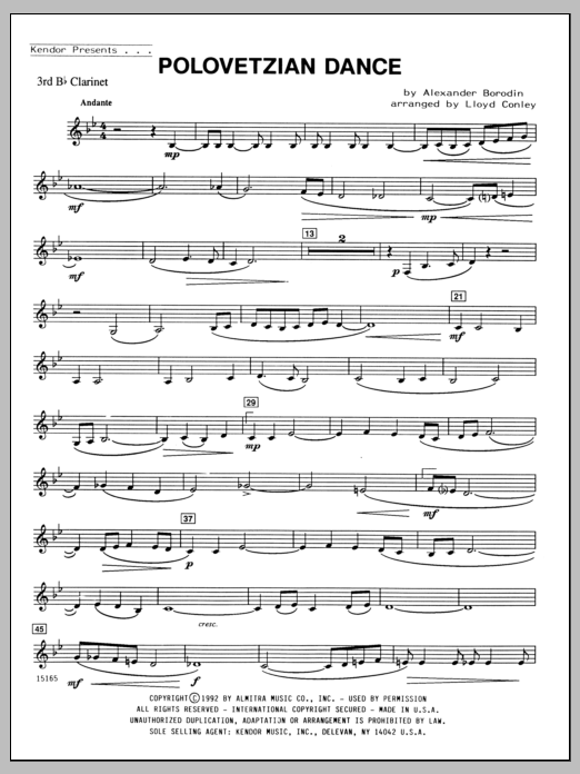 Polovetzian Dance - Clarinet 3 (Woodwind Ensemble) von Conley