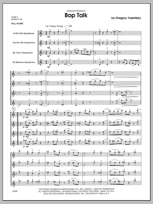 Bop Talk - Full Score (Woodwind Ensemble) von Yasinitsky