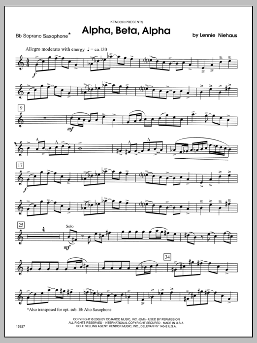 Alpha, Beta, Alpha - Soprano Sax (Woodwind Ensemble) von Niehaus