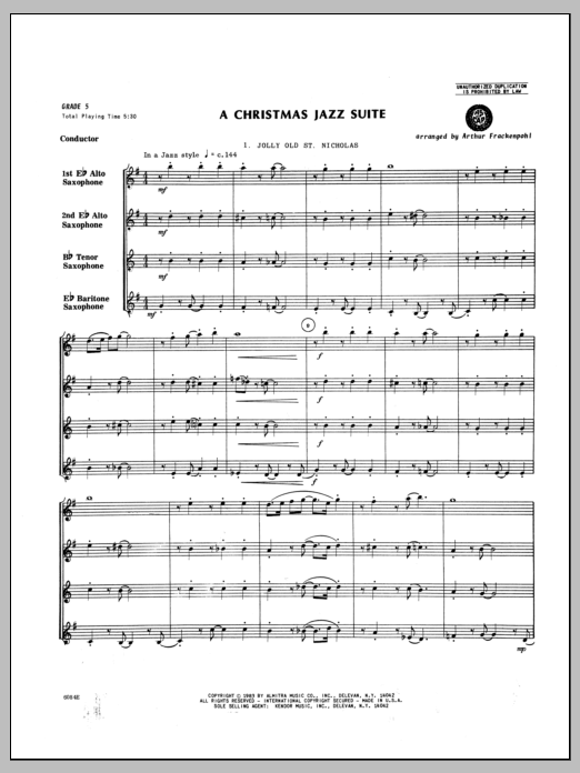 Christmas Jazz Suite, A - Full Score (Woodwind Ensemble) von Arthur Frackenpohl