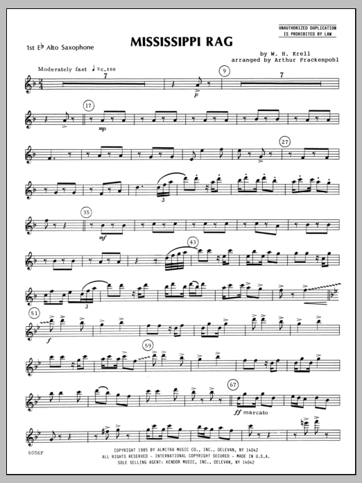 Mississippi Rag - Alto Sax 1 (Woodwind Ensemble) von Arthur Frackenpohl