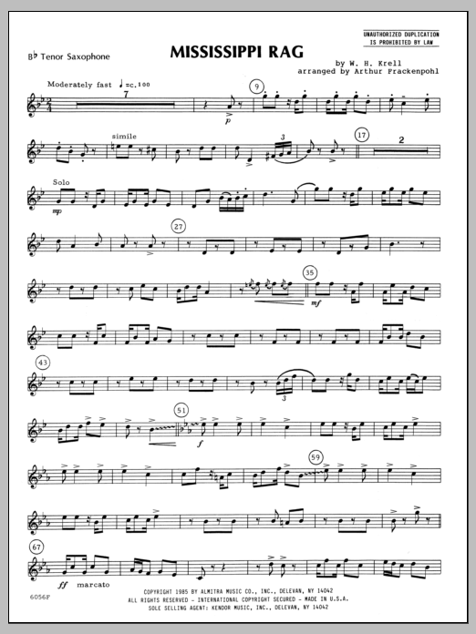 Mississippi Rag - Tenor Sax (Woodwind Ensemble) von Arthur Frackenpohl