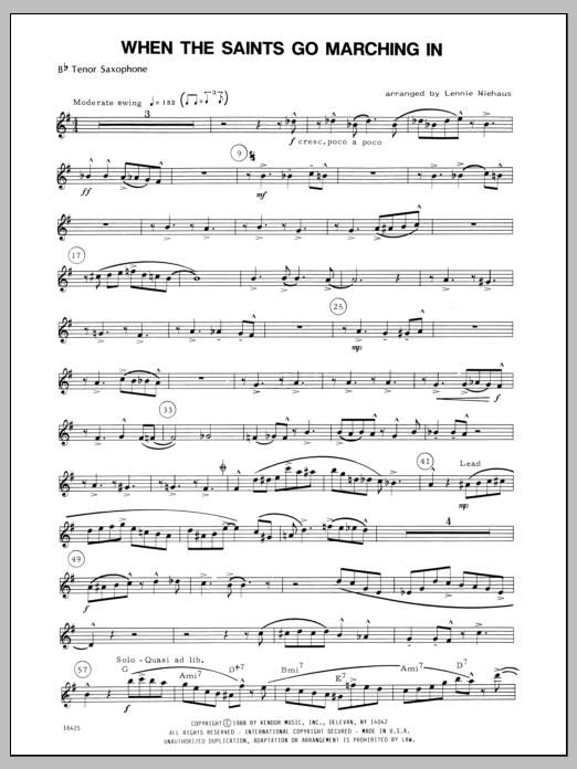 When the Saints Go Marching In - Tenor Sax (Woodwind Ensemble) von Niehaus