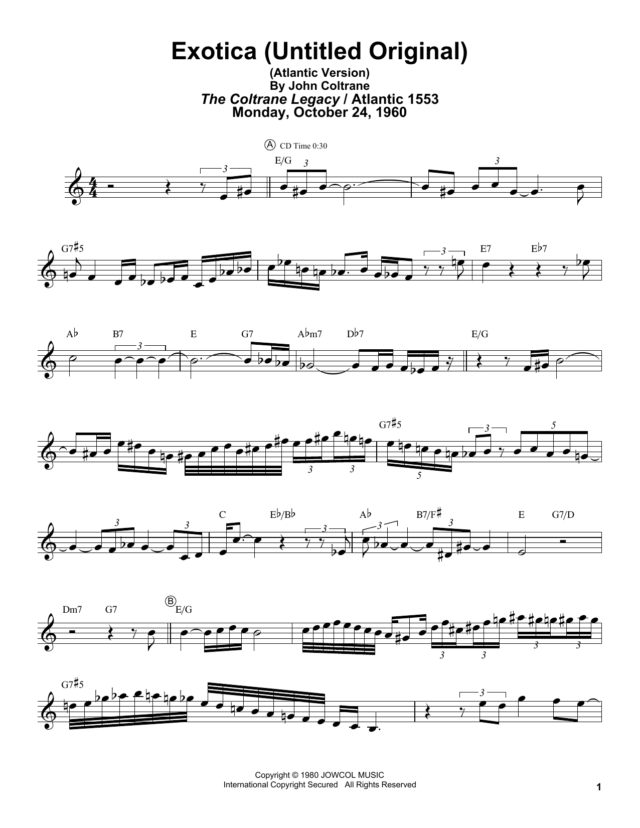 Exotica (Untitled Original) (Atlantic Version) (Tenor Sax Transcription) von John Coltrane