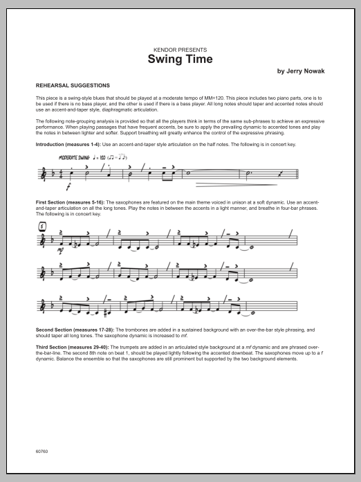 Swing Time - Performance Notes (Jazz Ensemble) von Nowak