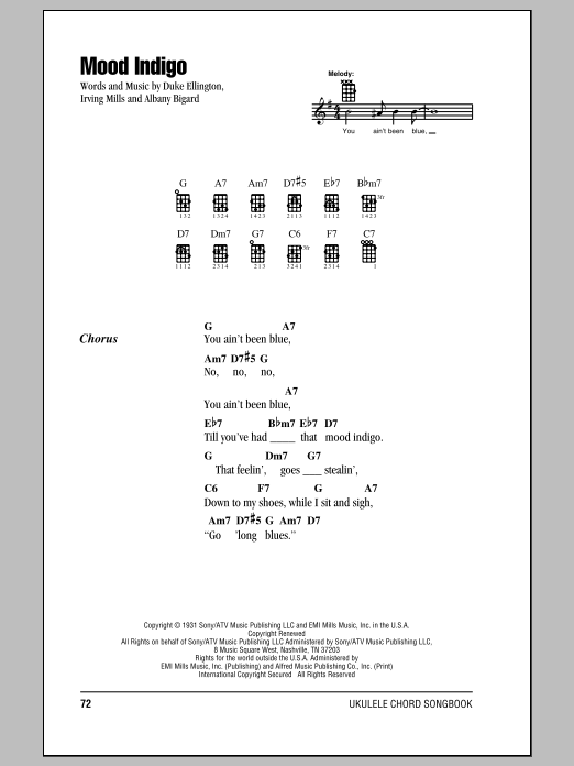 Mood Indigo (Ukulele Chords/Lyrics) von Duke Ellington