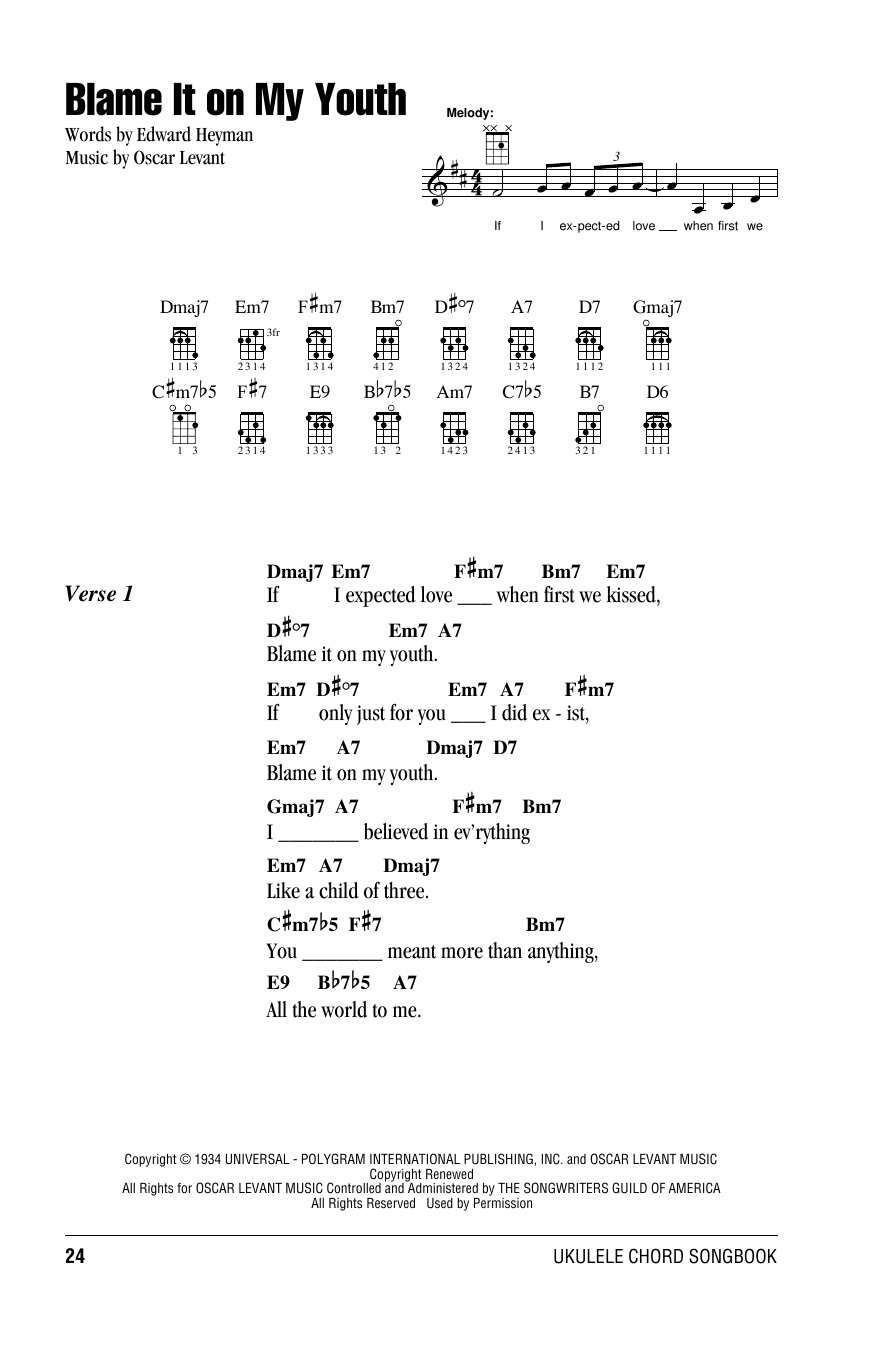 Blame It On My Youth (Ukulele Chords/Lyrics) von Edward Heyman