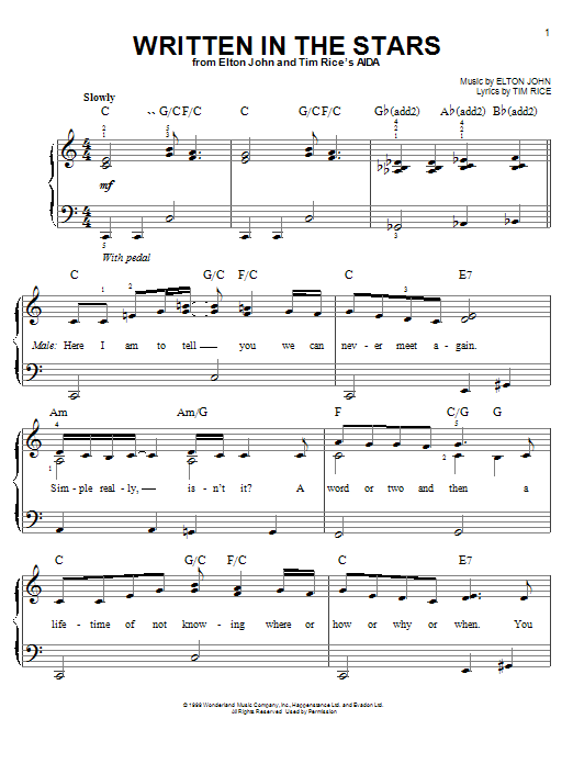 Written In The Stars (from Aida) (Easy Piano) von Elton John & LeAnn Rimes