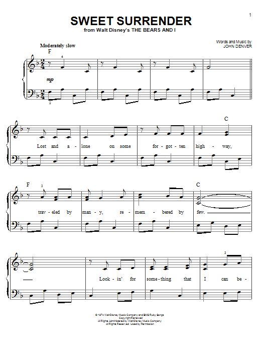 Sweet Surrender (Easy Piano) von John Denver