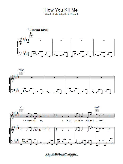 How You Kill Me (Piano, Vocal & Guitar Chords) von KT Tunstall