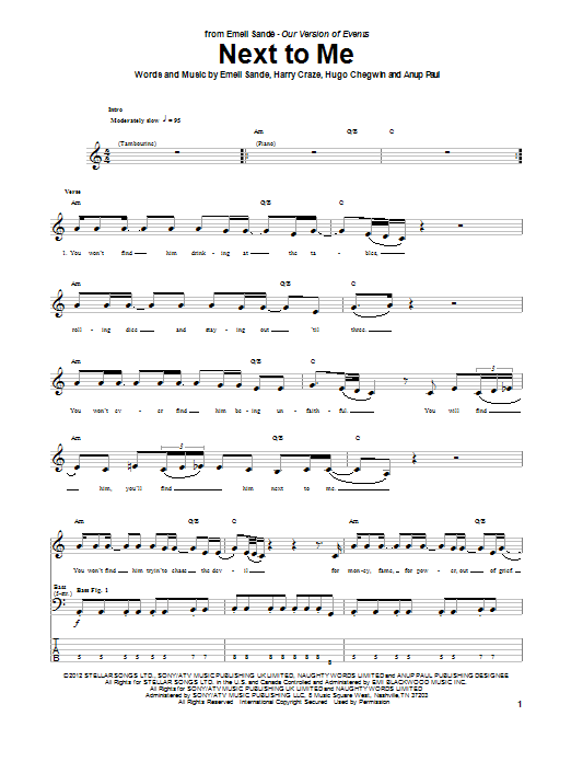 Next To Me (Bass Guitar Tab) von Emeli Sande