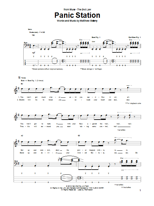 Panic Station (Bass Guitar Tab) von Muse