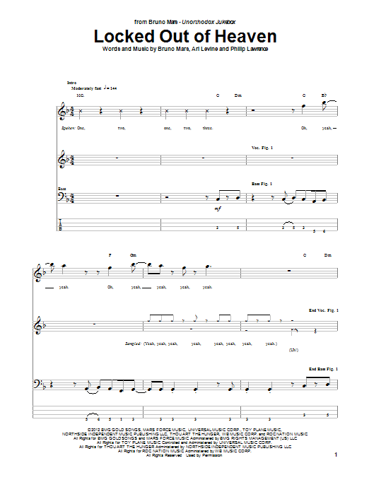 Locked Out Of Heaven (Bass Guitar Tab) von Bruno Mars