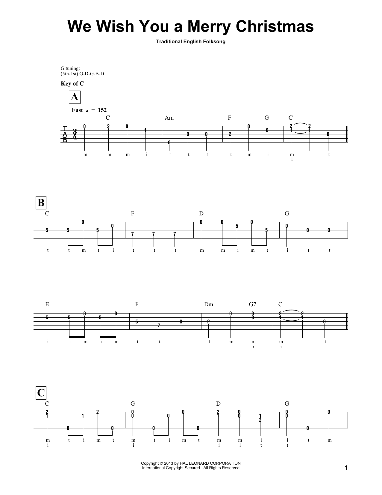 We Wish You A Merry Christmas (Banjo Tab) von Traditional English Folksong