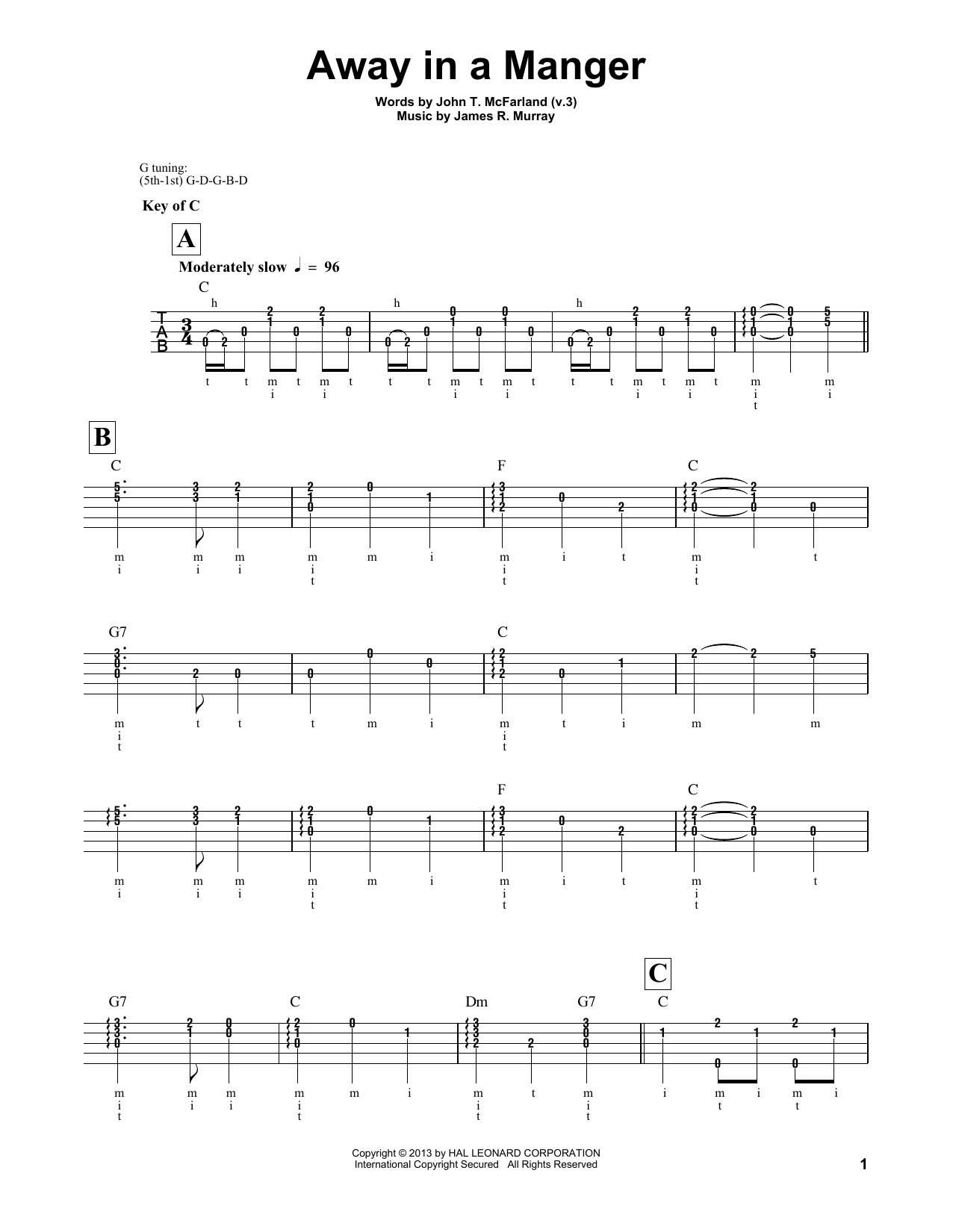 Away In A Manger (Banjo Tab) von James R. Murray