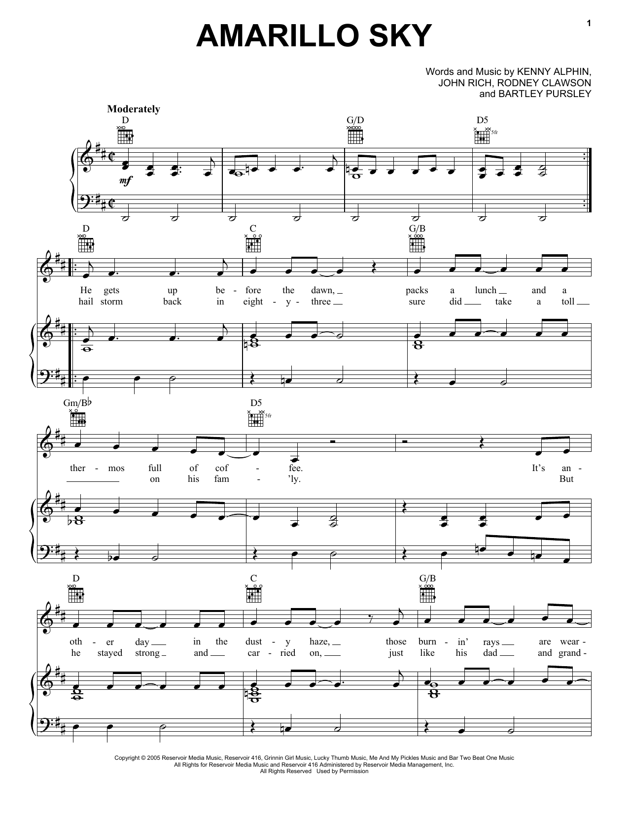 Amarillo Sky (Piano, Vocal & Guitar Chords (Right-Hand Melody)) von Jason Aldean