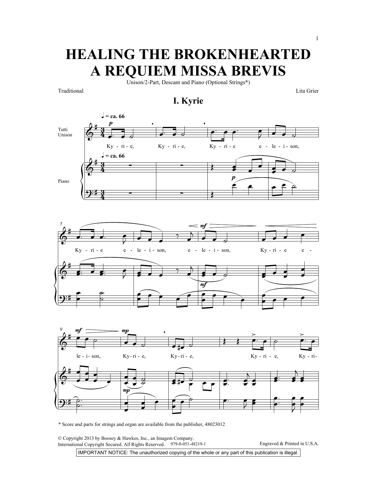 Healing The Brokenhearted (A Requiem Missa Brevis) (SSA Choir) von Lita Grier